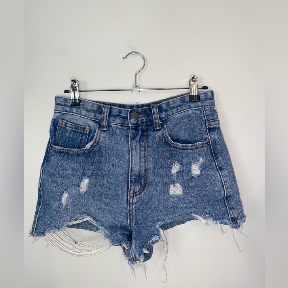 Nasty Gal Blue Distressed Jean Booty Shorts